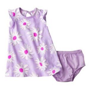 Girls Size 9 Months Lilac Pastel Purple Floral Dress with Bloomers, 100% Cotton
